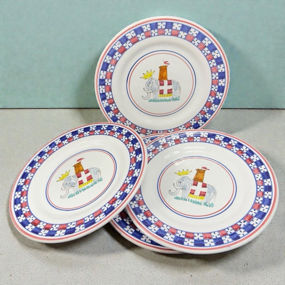 Sberna Deruta ROYAL ELEPHANT 8inch Plate Dish Set 4 Plates Dishes Made in‎ Italy